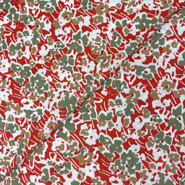 Floral cotton voile fabric coupon in shades of red and green 1.50m or 3m x 1.40m