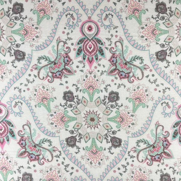 Silk and viscose voile fabric coupon with abstract paisley motifs on a beige background 1.50m or 3m x 1.40m