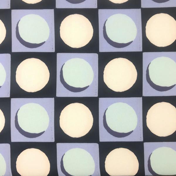 Lightweight polyester crepe fabric coupon with abstract patterns in shades of blue 1.50m or 3m x 1.40m