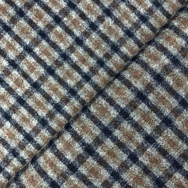 Grey, brown and navy checked woolen suiting fabric 1,50m or 3m x 1,40m