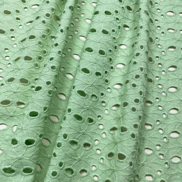 Mint green broderie anglaise fabric coupon with oval openwork pattern 1m50 or 3m x 1,40m