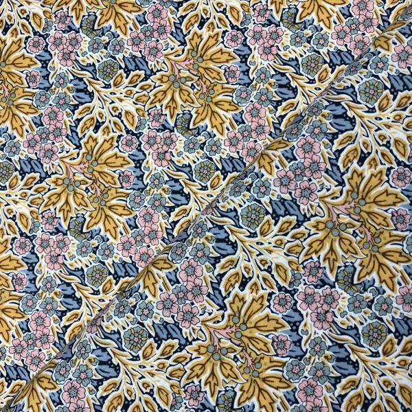 100% cotton poplin fabric coupon in with a pink, blue and orange flower and foliage print 1m50 or 3m x 1m40