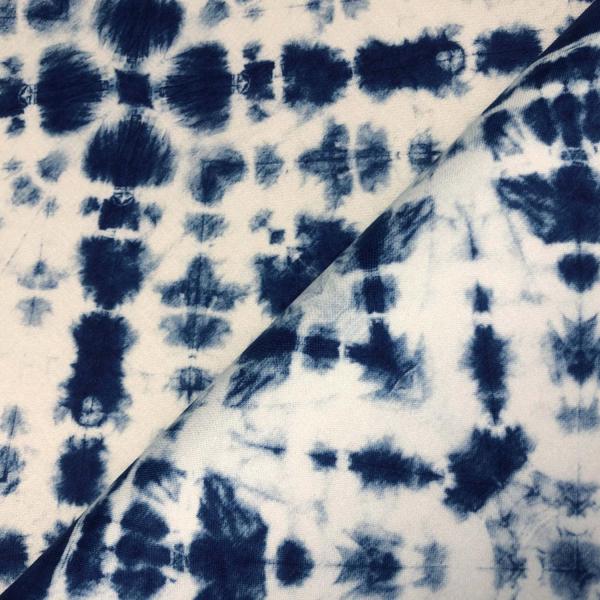 Pale blue cotton voile fabric coupon with an indigo blue tie-dye print 1,50m or 3m x 1,40m