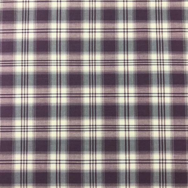 Cotton poplin fabric coupon with purple and white checks 1,50m or 3m x 1,50m