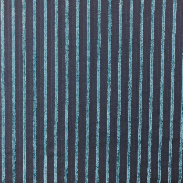 Cotton blend fabric coupon with velvet stripes in shades of blue 1.50m or 3m x 1.40m