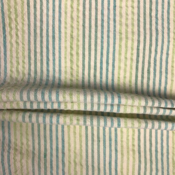 Seersucker fabric coupon in striped cotton in shades of green 1.50m or 3m x 1.40m