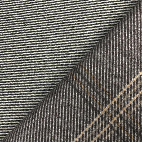 Double sided cashmere with brown check pattern / grey and black bias stripes 1,50m or 3m x 1,40m