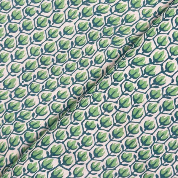Coupon of light green cotton and silk fabric with beige background 1.50m or 3m x 1.40m