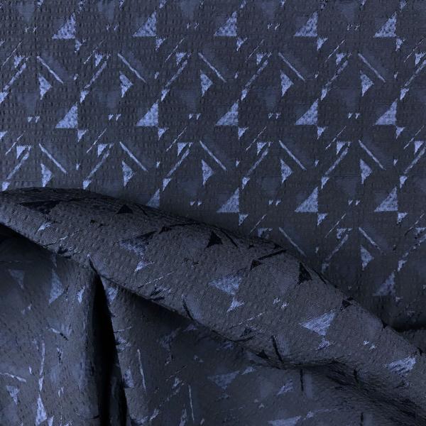 Embossed damask fabric in viscose and polyester with a navy geometric pattern 3m x 1.30m