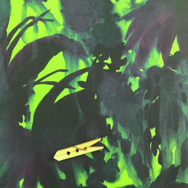 Coupon of cotton fabric with palm tree print on fluorescent green background 3m x 1.40m