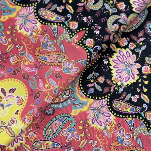 Silk twill fabric coupon with a multicolored flower and paisley print 1,50m or 3m x 1,40m