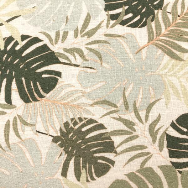 Coupon of linen and viscose canvas fabric with tropical prints on cream white background 1,50m ou 3m x1,40m