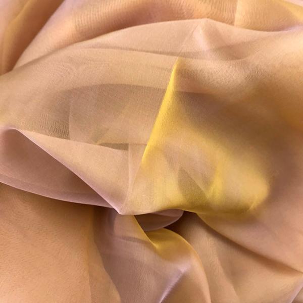 Coupon of venetian yellow changing silk chiffon fabric with pink reflections 1,50m or 3m x 1,40m