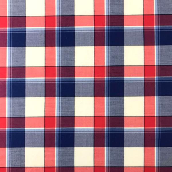 Cotton poplin fabric coupon in red, blue and white checks 2m x 1,40m