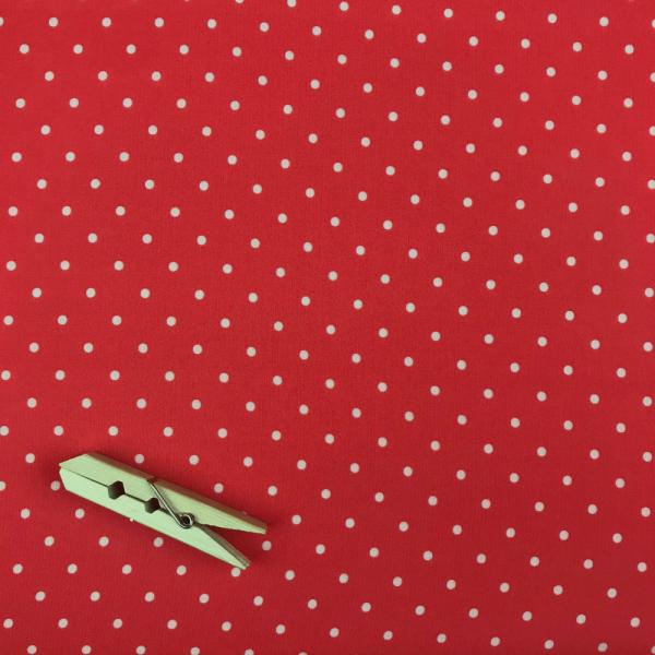 Coupon of satin viscose canvas fabric with white polka dots on red background 1,50m or 3m x 1,40m
