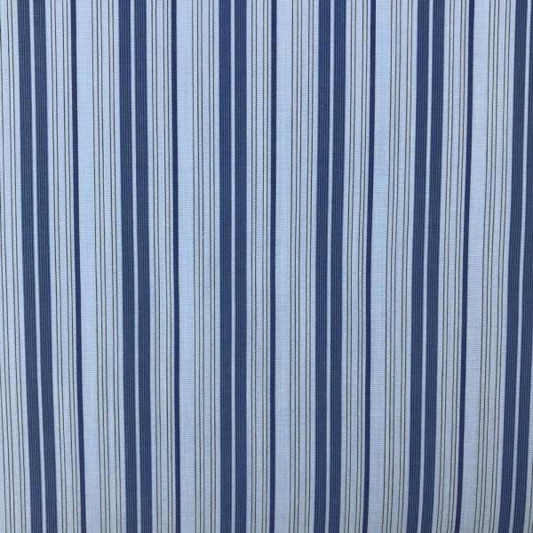 Coupons of cotton poplin fabric with dark blue stripes in different widths on a light blue background 2m x 1.40m
