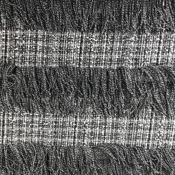Black and white tweed and fringed cotton blend fabric coupon 3m x 1,35m