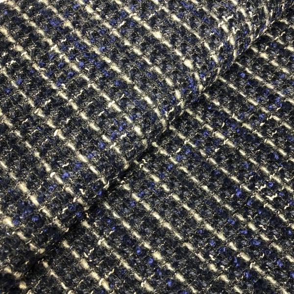 Navy, white and electric blue wool-blend tweed fabric coupon 1m50 or 3m x 1.40m