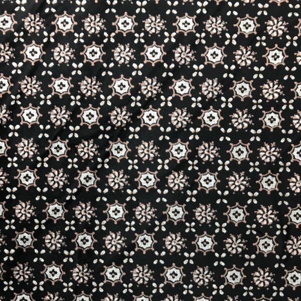 Coupon of cotton smooth-shorn velour fabric with rosette print on black background 1,50m or 3m x 1,20m