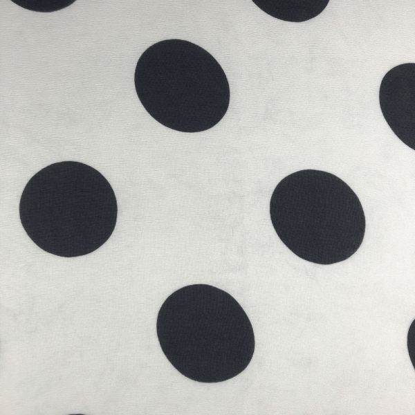 Silk gauze fabric coupon with black polka dots on white background 1,50m or 3m x 1,40m