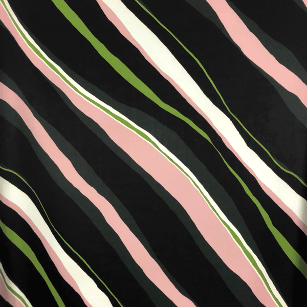 Polyester fabric coupon pink and green stripes on black background 1,50m or 3m x 1,40m