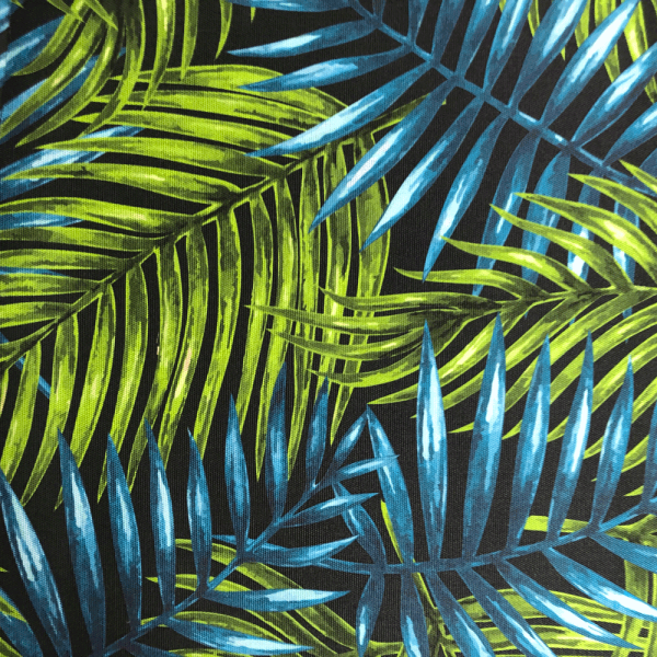 Coupon for deckchair fabric with exotic foliage patterns in shades of green and blue 3.20 x 0.43m
