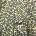 Coupon de tissu en mousseline de soie à motif graphique sur fond vert olive 1,50m ou 3m x 1,40m