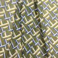 Coupon de tissu en mousseline de soie à motif graphique sur fond vert olive 1,50m ou 3m x 1,40m