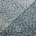 Coupon de tissu toile de lin à motifs petites fleurs blanches sur fond bleu lapis 1,50m ou 3m x 1,40m