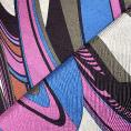 Coupon de tissu en twill de soie motif abstrait dans les tons de violet et bleu 1,50m ou 3m x 1,40m