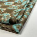 Coupon de tissu en toile de viscose motif turquoise au fond marron 2m ou 4m x 1,10m