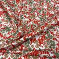 Coupon de tissu en voile de coton fleuri dans les tons de rouge et vert 1,50m ou 3m x 1,40m