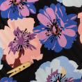Coupon de tissu Jawhara en soie à motifs grandes fleurs bleu rose et violet 1,50m ou 3m x 1,40m