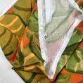 Coupon de tissu crêpe de viscose à motifs feuilles sur fond orange 1,50m ou 3m x 1,40m