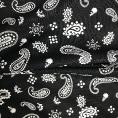 Coupon de tissu de popeline en coton motif cachemire blanc sur fond noir 3m x 1,40m