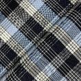 Coupon de tissu en coton et soie façon dupion à carreaux bleu, marine et blanc cassé 1,50m ou 3m x 1,40m