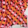 Coupon de tissu en jersey de polyester avec un motif de carreaux oranges, roses, verts et marrons 1,50m ou 3m x 1,40m
