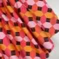 Coupon de tissu en jersey de polyester avec un motif de carreaux oranges, roses, verts et marrons 1,50m ou 3m x 1,40m