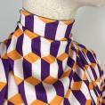 Coupon de tissu en jersey de polyester à imprimé géométrique orange, violet et blanc 1,50m ou 3m x 1,40m