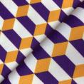 Coupon de tissu en jersey de polyester à imprimé géométrique orange, violet et blanc 1,50m ou 3m x 1,40mCoupon de tissu en jersey de polyester à imprimé géométrique vert, violet et blanc 1,50m ou 3m x 1,40m