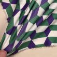 Coupon de tissu en jersey de polyester à imprimé géométrique vert, violet et blanc 1,50m ou 3m x 1,40m