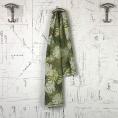 Coupon de tissu en toile de lin et viscose à imprimés tropicaux sur fond vert olive 1,50m ou 3m x 1,40m