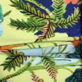 Coupon de tissu en twill de polyester imprimé très grandes feuilles exotiques stylisées sur fond vert anis 1m50 ou 3m x 1,40m