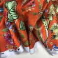 Coupon de tissu en twill de soie avec imprimé floral et feuillage sur fond orange vif 1,50m ou 3m x 1,25m
