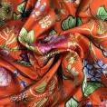 Coupon de tissu en twill de soie avec imprimé floral et feuillage sur fond orange vif 1,50m ou 3m x 1,25m