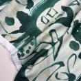 Coupon de tissu en twill de soie et viscose avec un imprimé abstrait en encre verte sur fond vert pâle 1,50m ou 3m x 1,40m