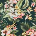 Coupon de tissu en voile de polyester aux fleurs tropicales pastels sur fond vert forêt 1,50m ou 3m x 1,40m