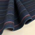 Coupon de tissu cachemire et laine réversible bleu foncé chiné / à rayures multicolores sur fond bleu foncé 3m ou 1,50m x 1,50m