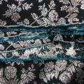 Coupon de tissu en jacquard de polyester reversible bleu canard foncé/argent à motif floral 1,50m ou 3m x 1,40m