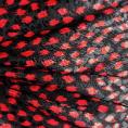 Coupon de tissu en satin de polyester à pois rouge sur fond noir 1,50 ou 3m x 1,40m